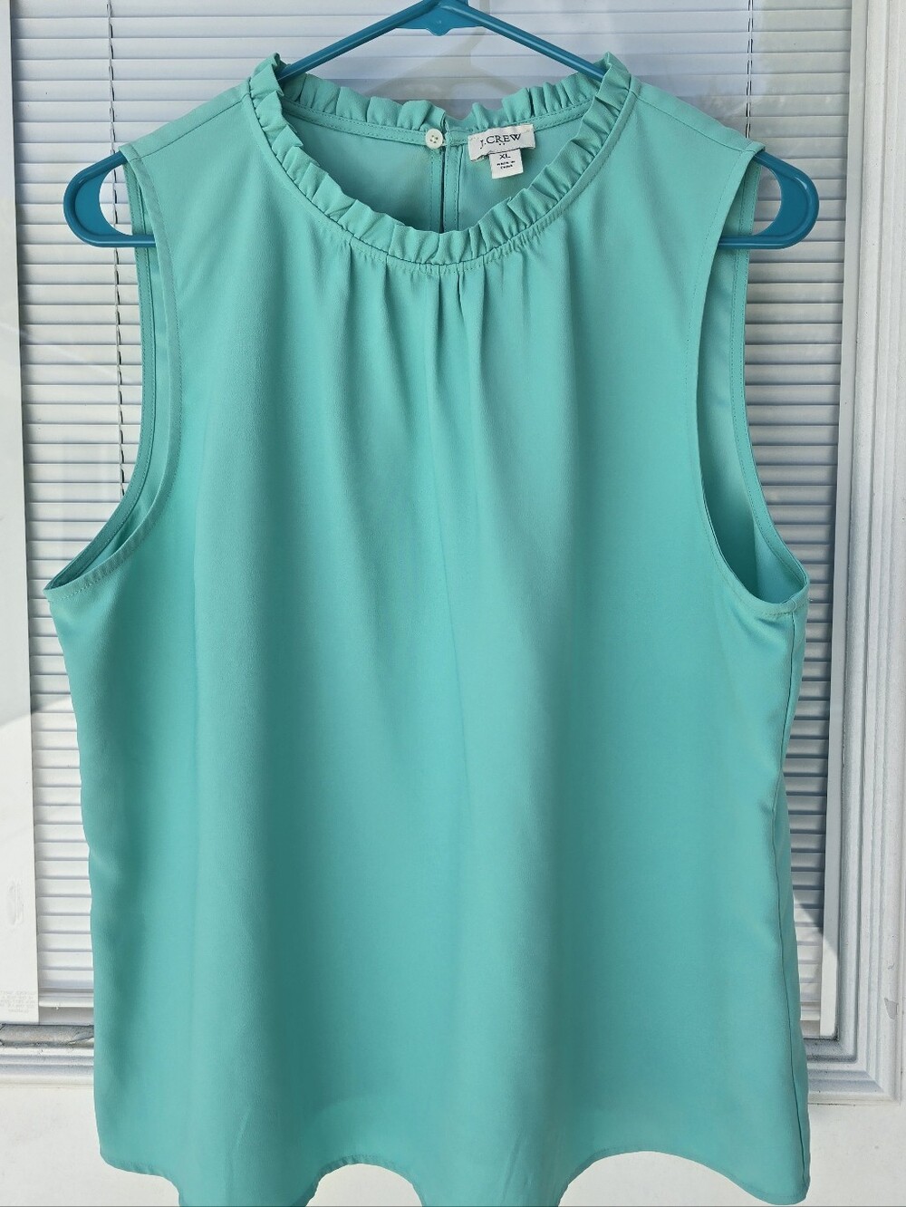 J. Crew Aqua Sleeveless Ruffle-Trim Shell Top